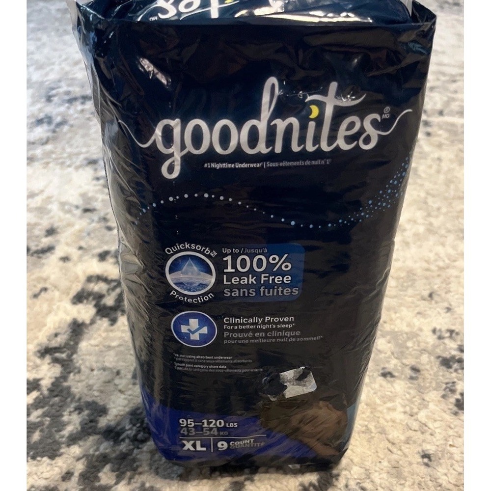 Goodnites Boys Nighttime Underwear X-Large XL 95-120 Lbs 9-Count Protection